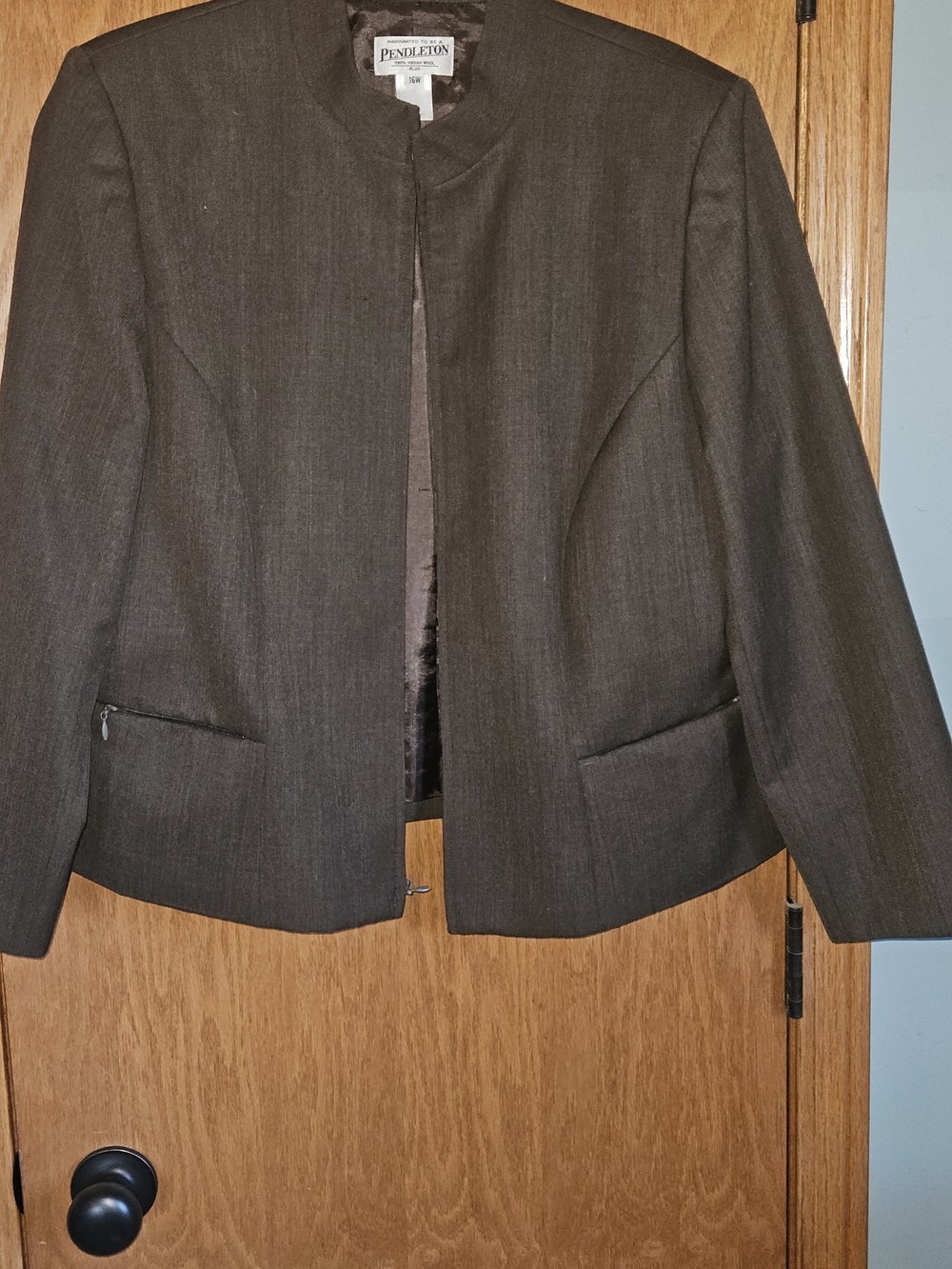 Pendleton Dark Brown Collarless Wool Blend Jacket Freshly Dry Cleaned